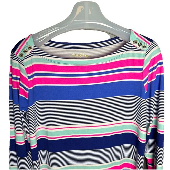 Lilly Pulitzer Sophie Size L UPF 50 True Blue Kaleidoscope Jungle Striped Dress - Picture 9 of 12